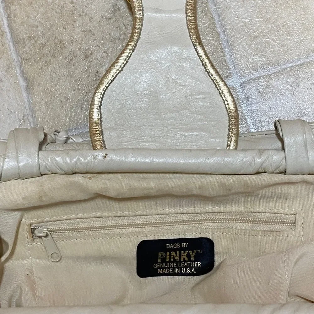 VTG,BAGS BY PINKY GENUINE LEADER MADE IN USA Elegant Cream and Gold Women's Bag - Picture 4 of 16